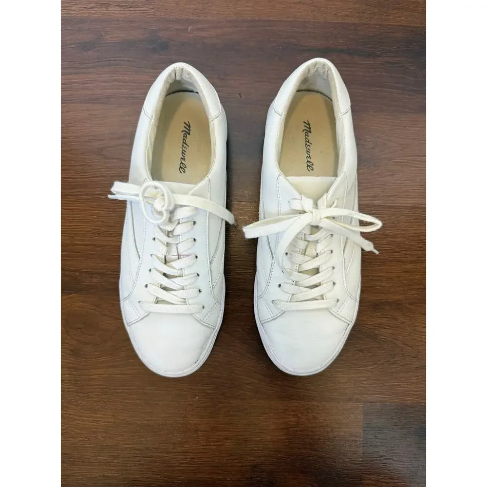 Madewell Sidewalk Low Sneakers White Leather W8 M6.5 Casual Minimalist Preppy